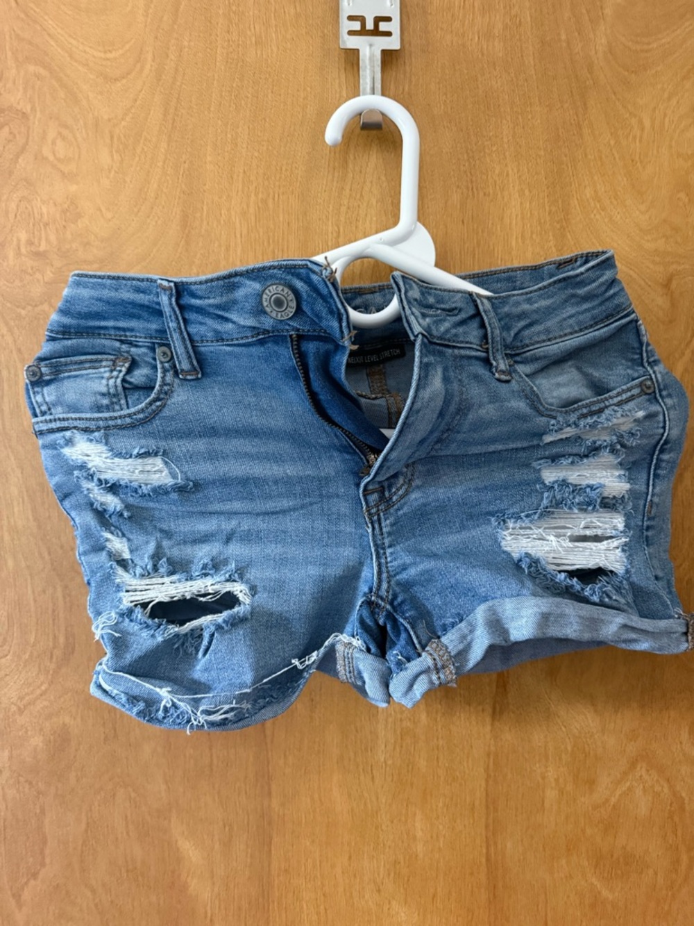 American Eagle Outfitters Distressed Light Blue Denim Shorts